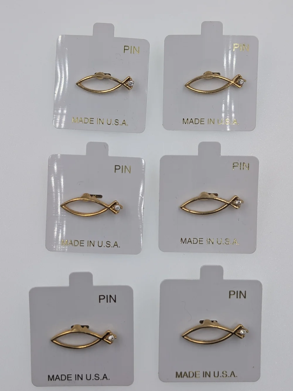 6pk Vintage NOS Gold Ichthus Jesus Fish Lapel Pins Christian Witness 0420